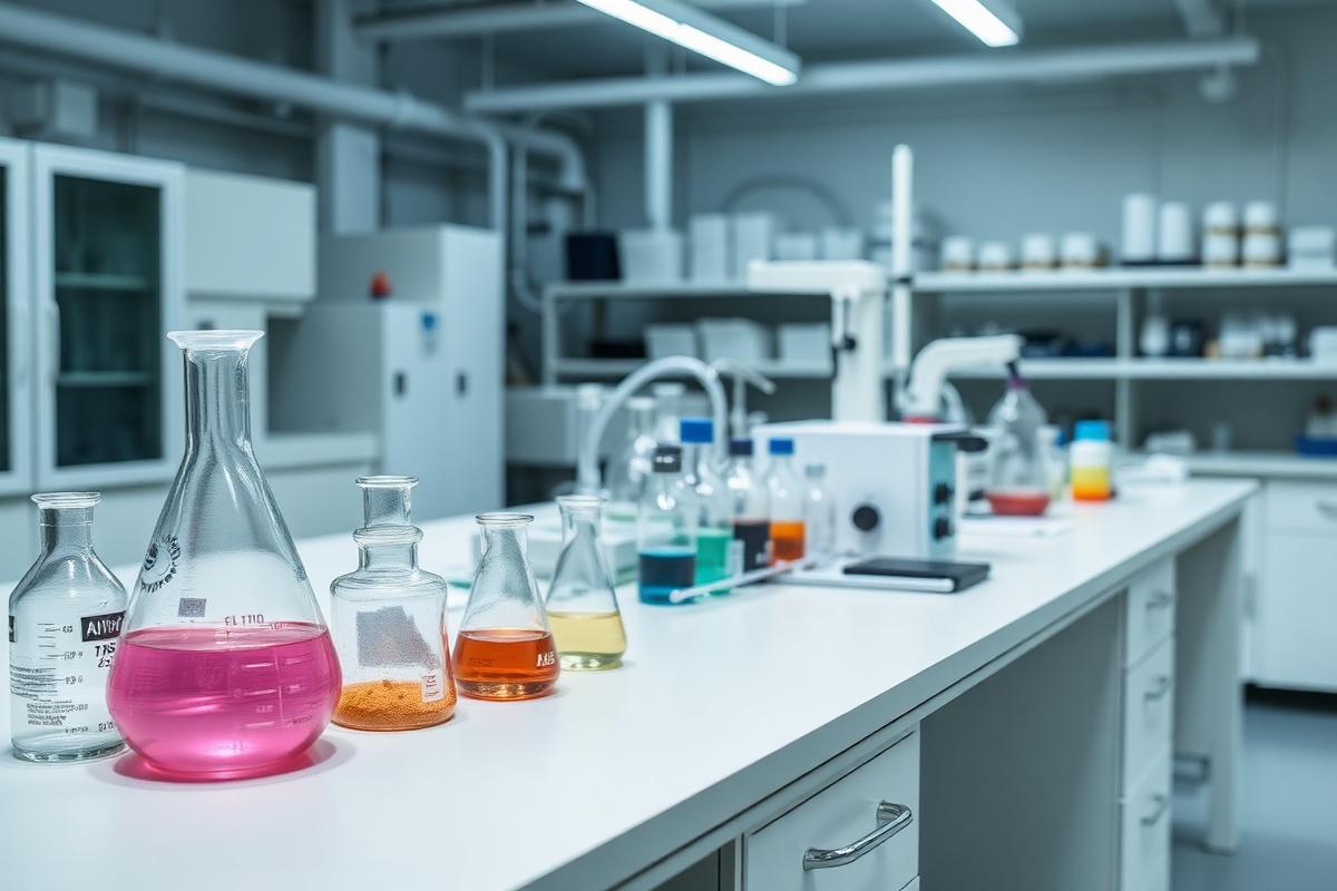 Laboratório de controle de qualidade analisando amostras